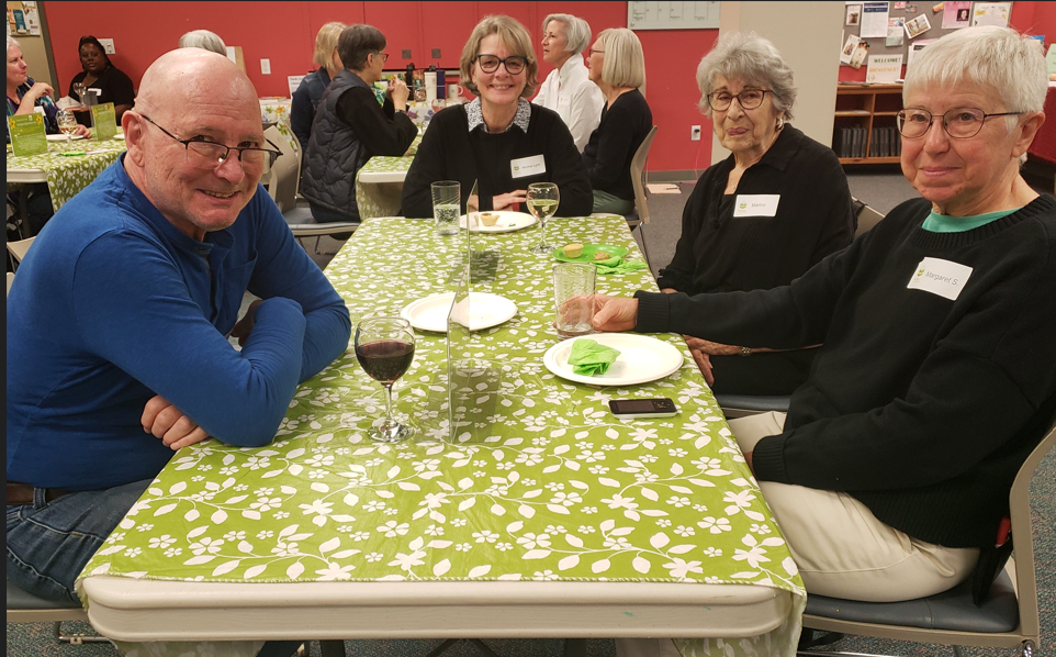 a table with volunteers