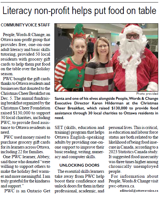 Your Community Voice Article- Literacy Non-profit helps put food on table